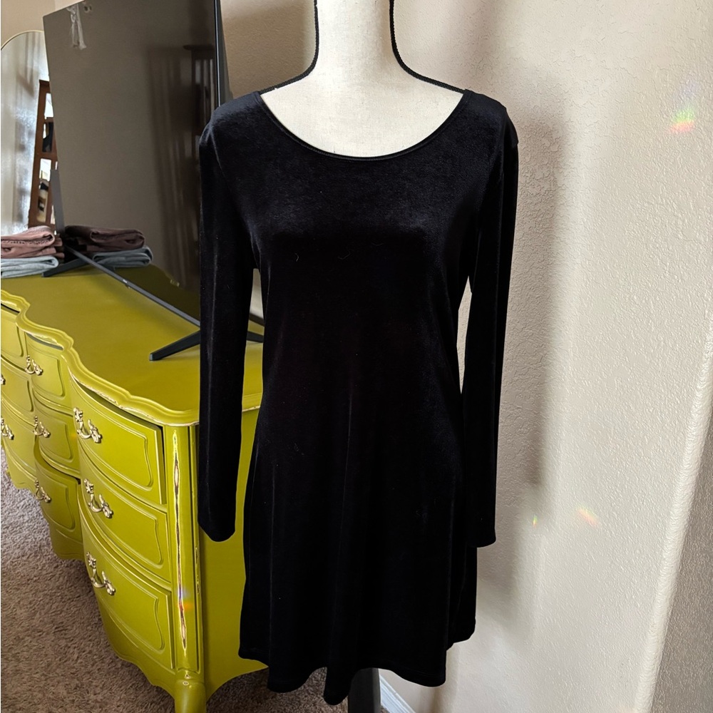 Vintage Velvety Long Sleeve Black Dress L